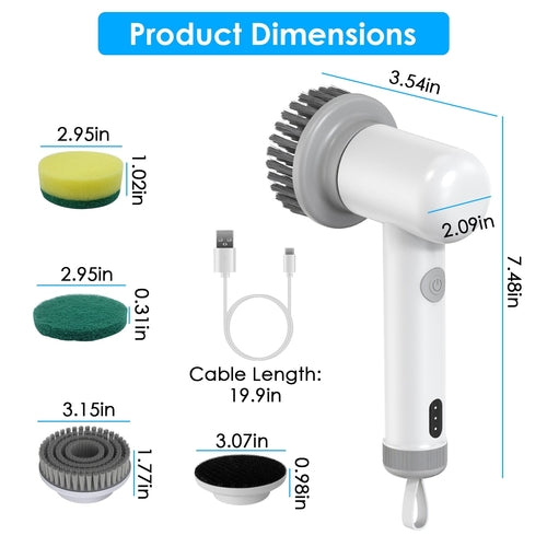1Set Electric Handheld Spin Scrubber Cordless Cleaning Brush With 2