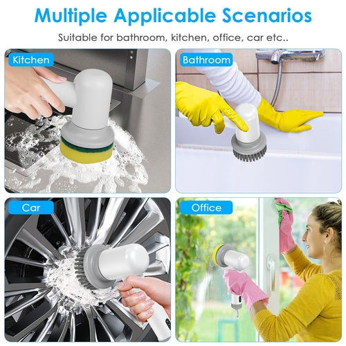 1Set Electric Handheld Spin Scrubber Cordless Cleaning Brush With 2